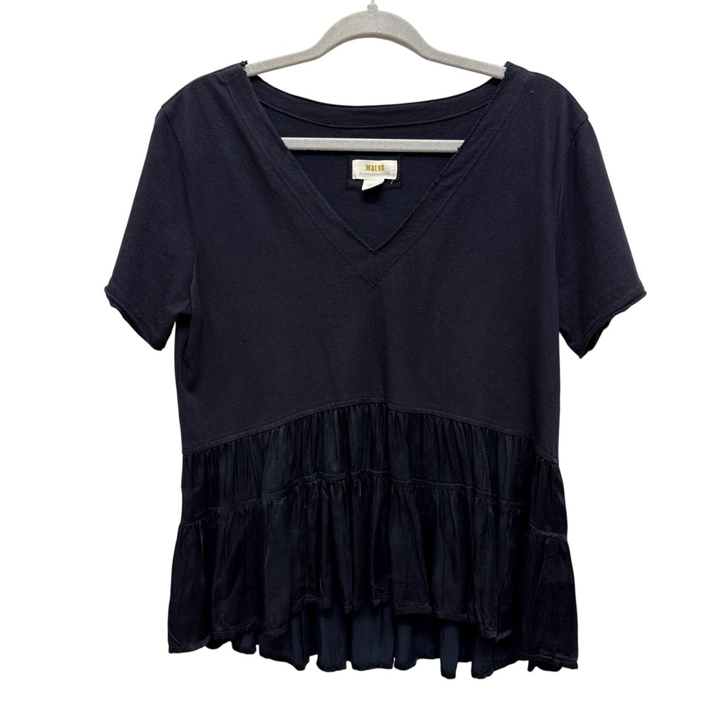 Maeve (Black) Mixed Media‎ Peplum Top Women Small